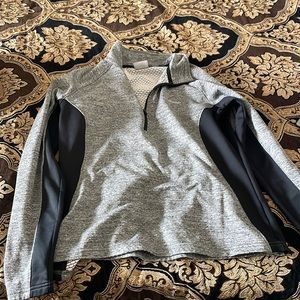 Gray and black Columbia quarter zip sweater.
